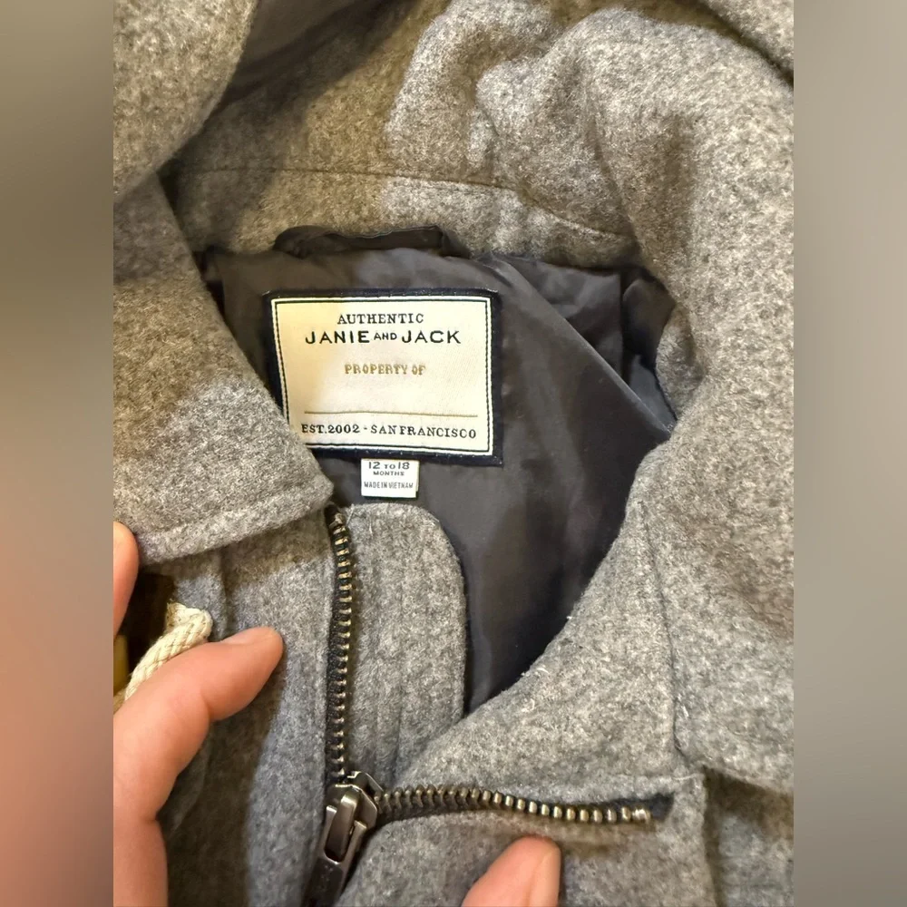 Janie‎ and Jack Gray Wool Blend Toggle Coat with Hood 12-18mo
